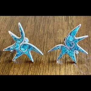 Vintage Sterling Silver and Stone Dancing Star Earrings Screw back VTG